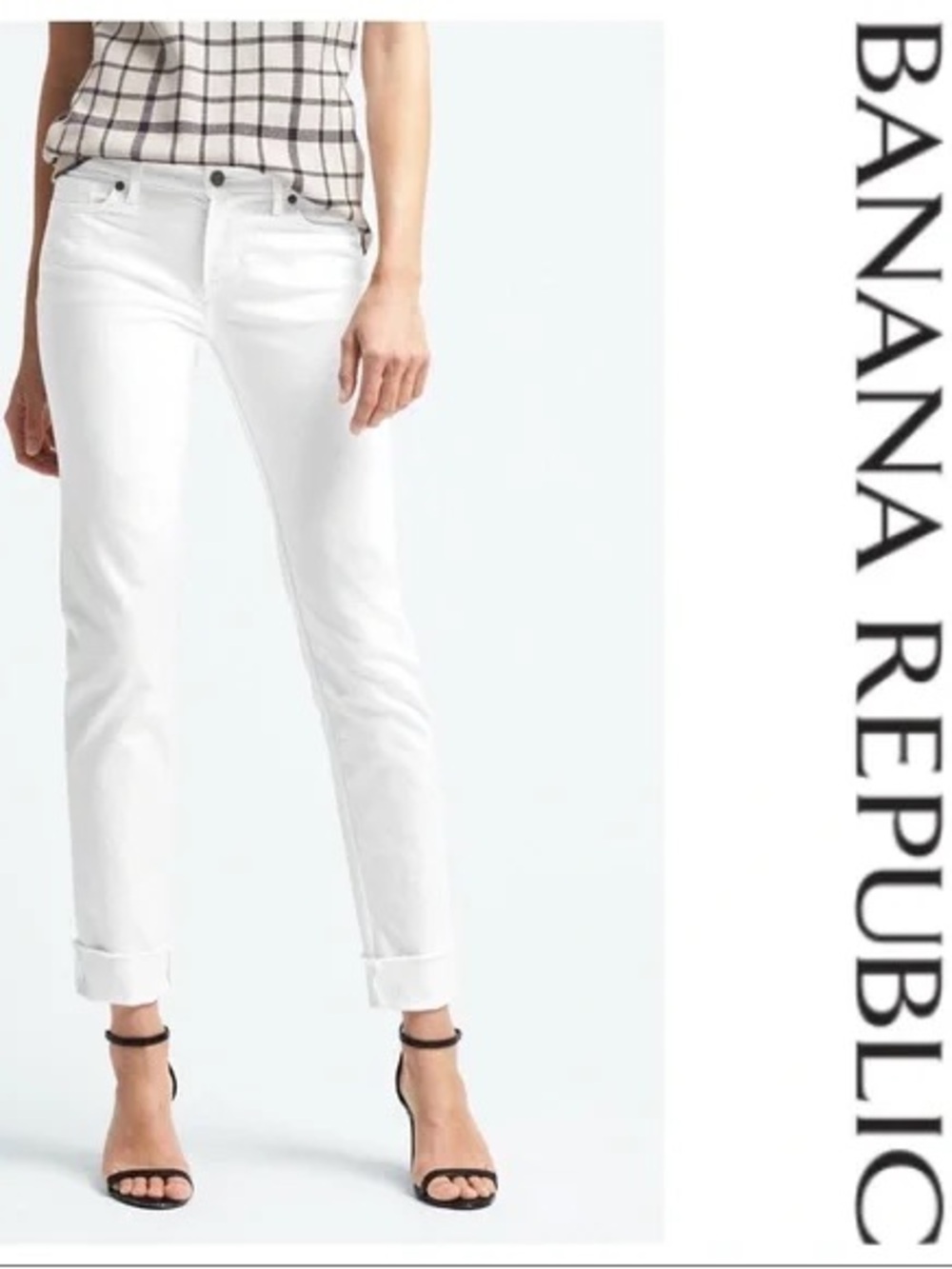 Banana Republic White Denim Girlfriend Cropped Jean Size 32/14R